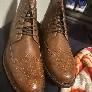 Steve Madden Men's Brown Leather Brogue Boots